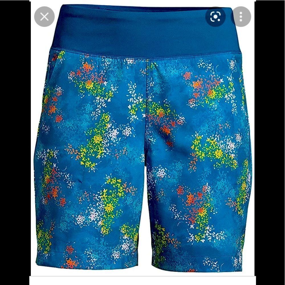Land’s End Baltic teal tie dye active shorts built in short panty Med 10-12